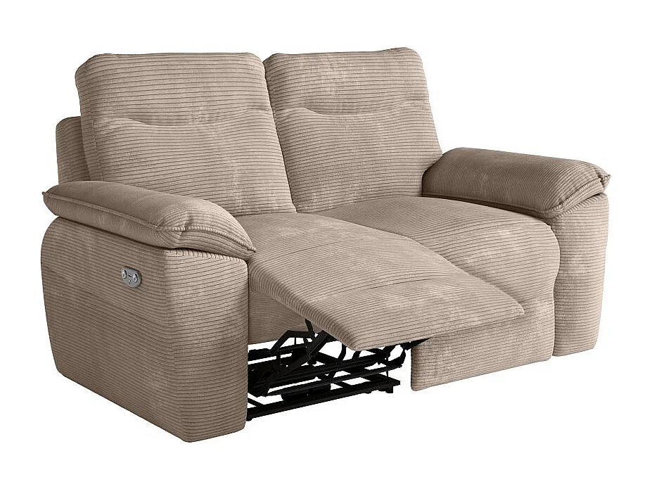 Canapé de relaxation électrique Ross 2 places en velours côtelé - Taupe - L160 x P100 x H102cm - Loungitude