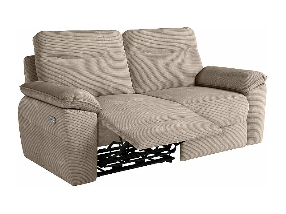 Canapé de relaxation électrique Ross 3 places en velours côtelé - Taupe - L200 x P100 x H102cm - Loungitude