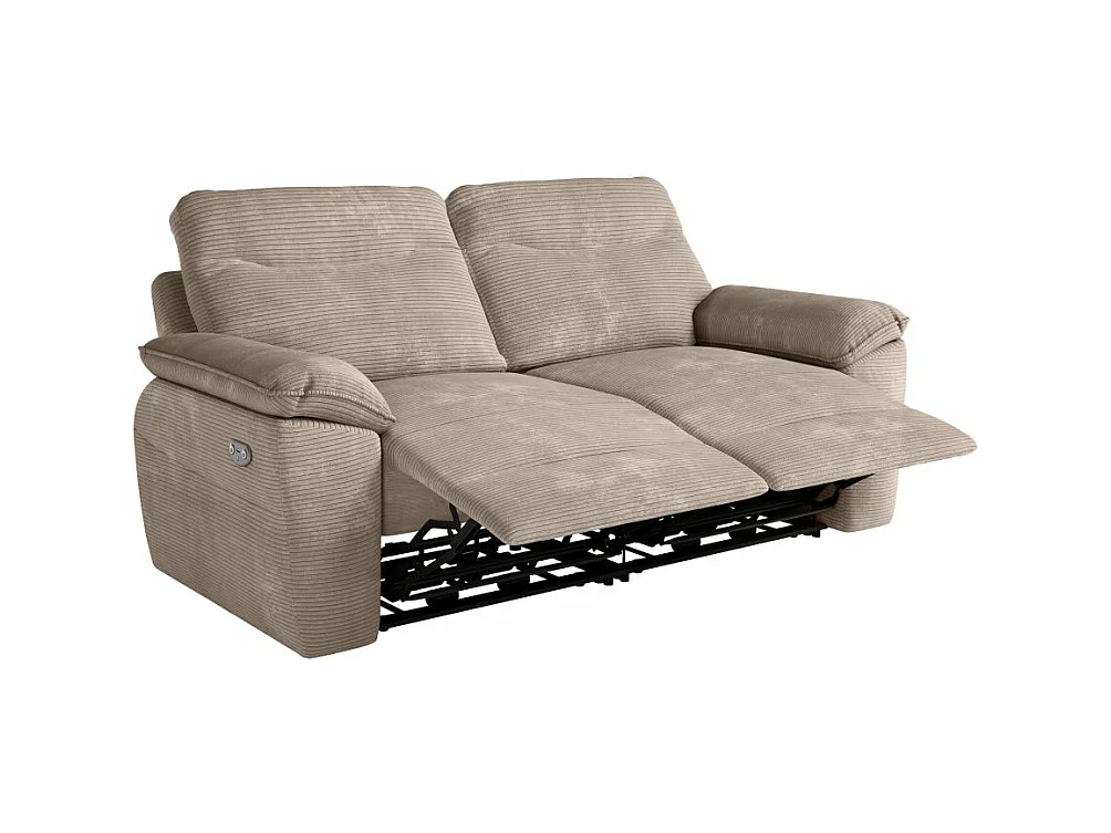 Canapé de relaxation électrique Ross 3 places en velours côtelé - Taupe - L200 x P100 x H102cm - Loungitude