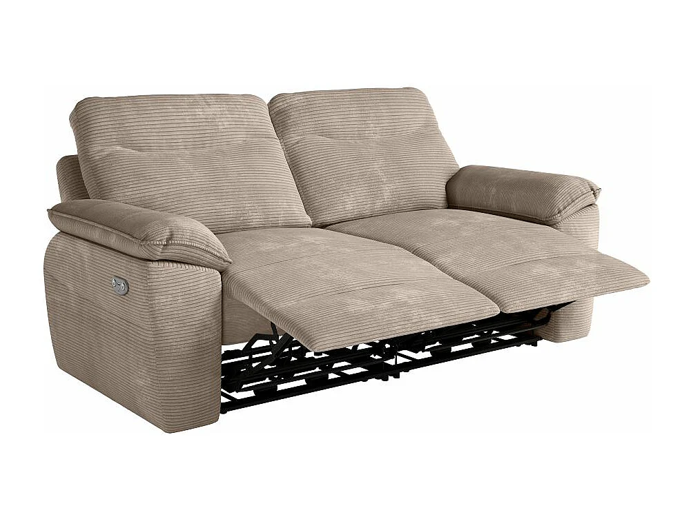 Canapé de relaxation électrique Ross 3 places en velours côtelé - Taupe - L200 x P100 x H102cm - Loungitude