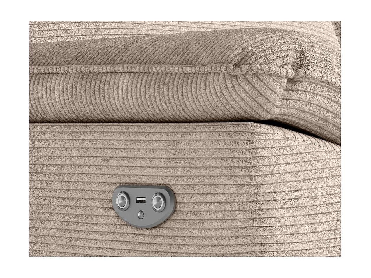 Canapé de relaxation électrique Ross 3 places en velours côtelé - Taupe - L200 x P100 x H102cm - Loungitude
