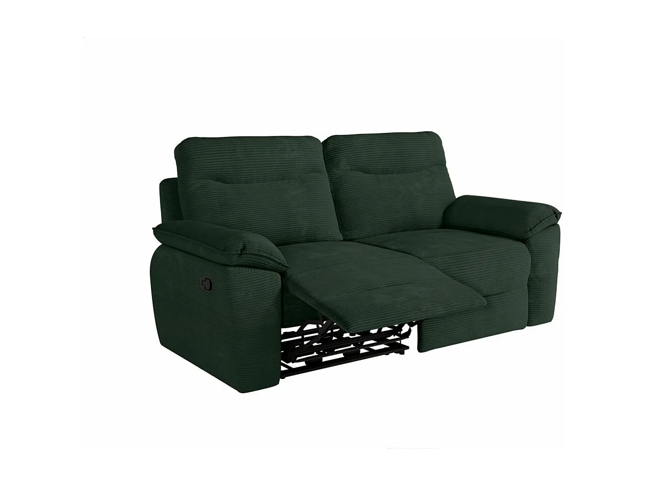 Canapé de relaxation manuel Ross 3 places en velours côtelé - Vert foncé - L200 x P100 x H102cm - Loungitude