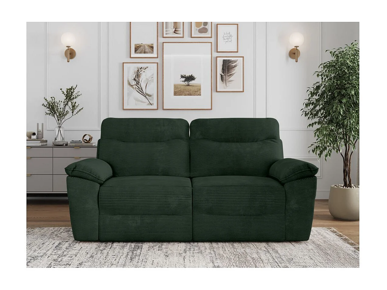 Canapé relax 3 places en velours côtelé vert foncé ROSS 200x100x102 cm