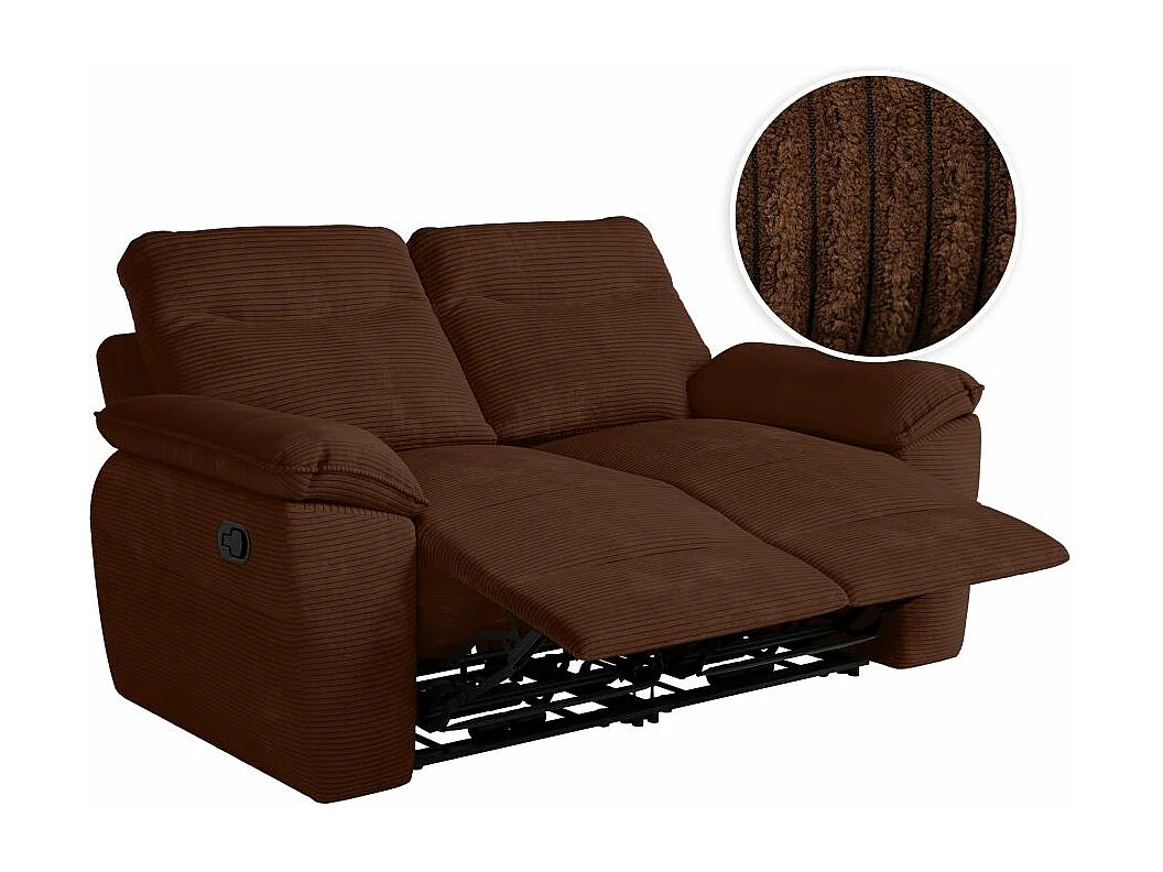 Canapé de relaxation manuel Ross 2 places en velours côtelé - Marron - L160 x P100 x H102cm - Loungitude