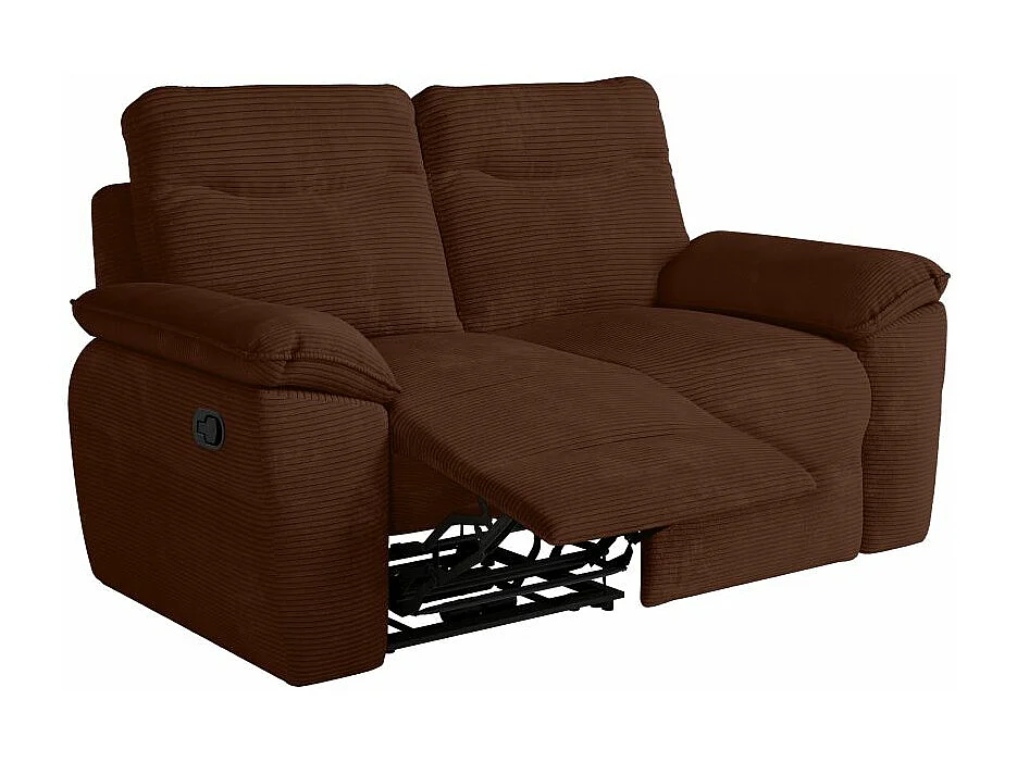 Canapé de relaxation manuel Ross 2 places en velours côtelé - Marron - L160 x P100 x H102cm - Loungitude