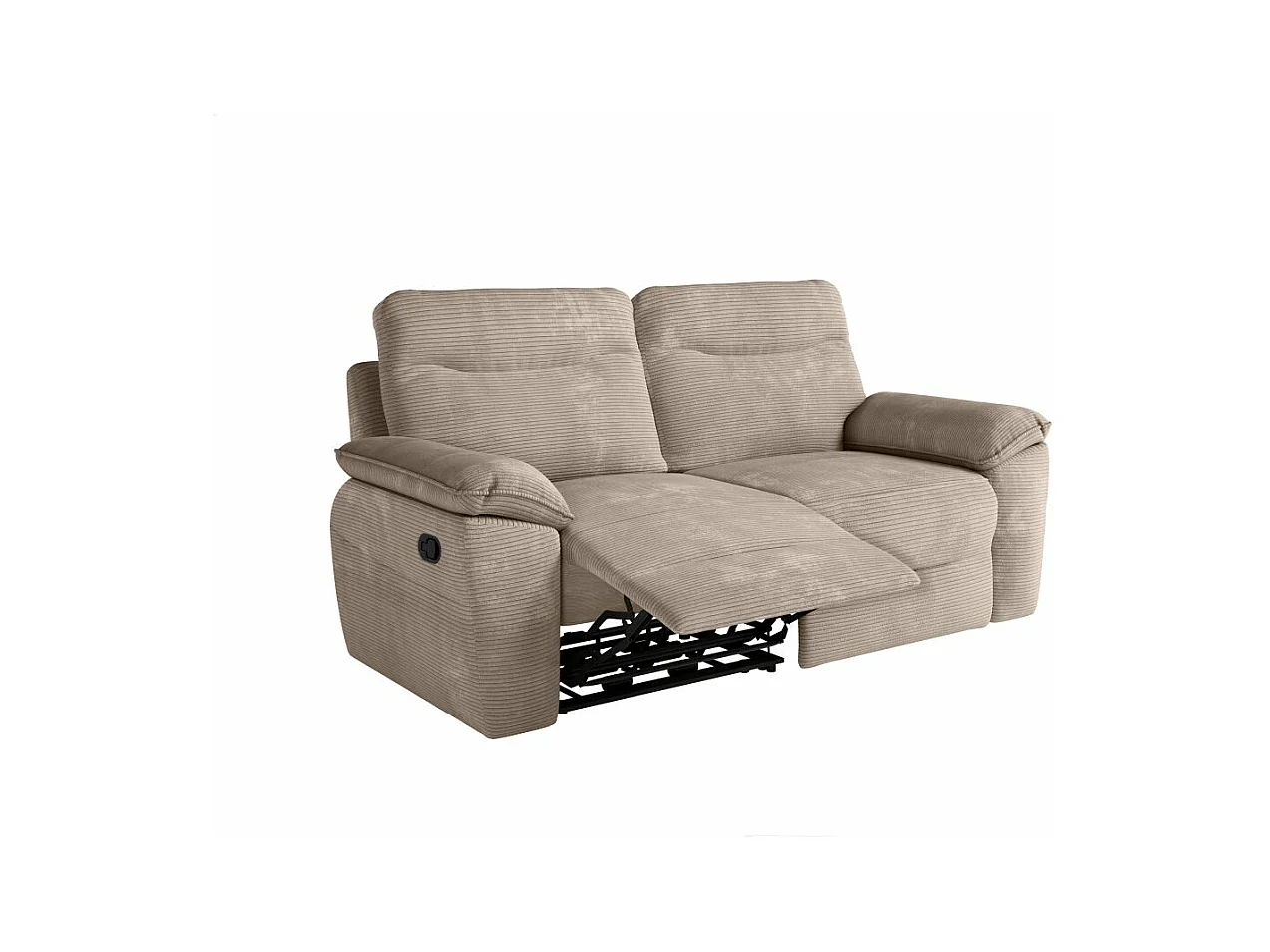 Canapé de relaxation manuel Ross 3 places en velours côtelé - Taupe - L200 x P100 x H102cm - Loungitude