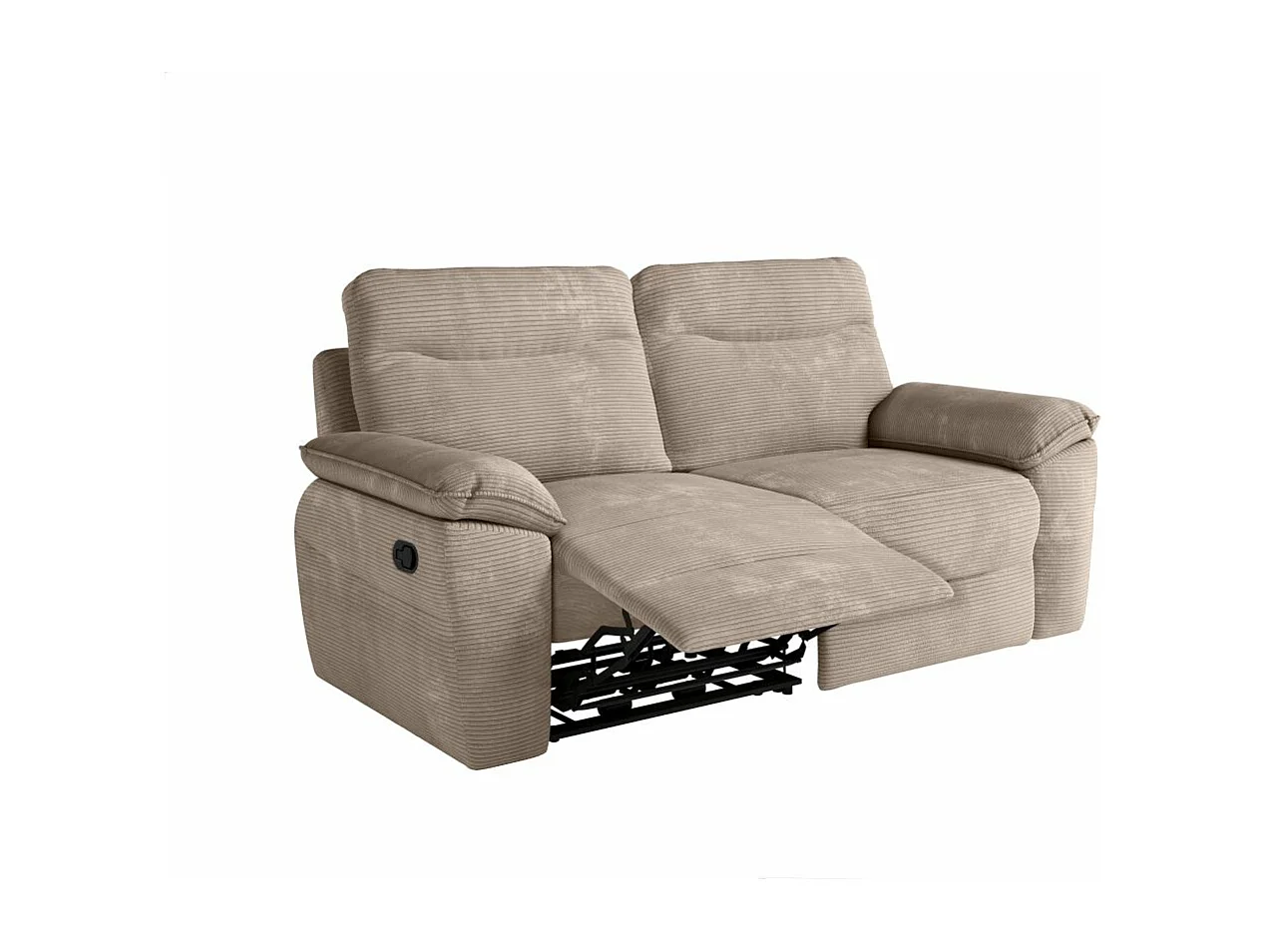 Canapé de relaxation manuel Ross 3 places en velours côtelé - Taupe - L200 x P100 x H102cm - Loungitude