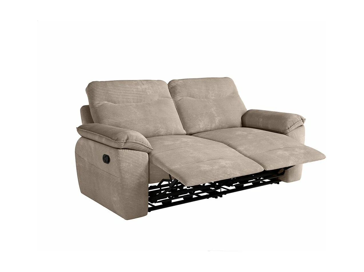 Canapé de relaxation manuel Ross 3 places en velours côtelé - Taupe - L200 x P100 x H102cm - Loungitude