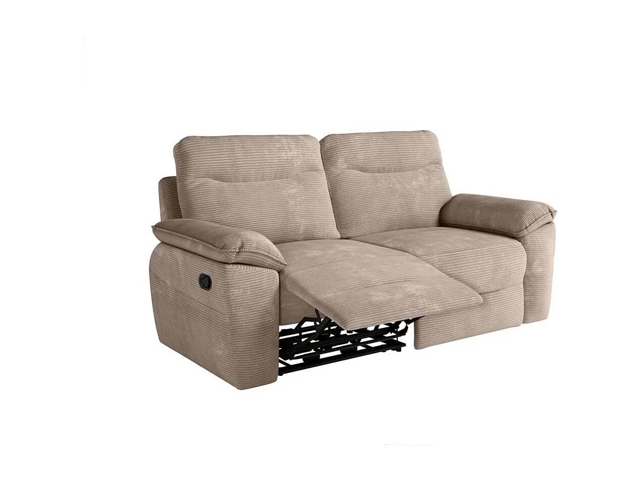 Canapé de relaxation manuel Ross 3 places en velours côtelé - Taupe - L200 x P100 x H102cm - Loungitude