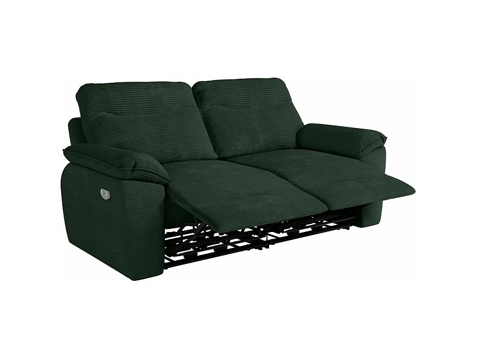 Canapé de relaxation électrique Ross 3 places en velours côtelé - Vert foncé - L200 x P100 x H102cm - Loungitude