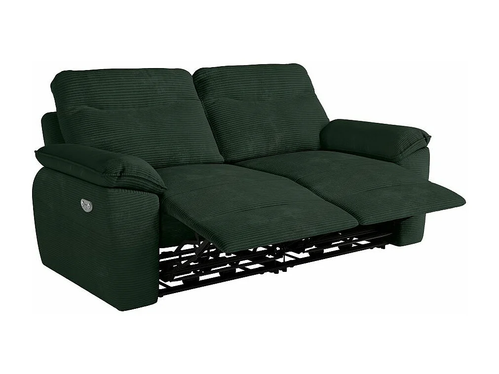 Canapé de relaxation électrique Ross 3 places en velours côtelé - Vert foncé - L200 x P100 x H102cm - Loungitude