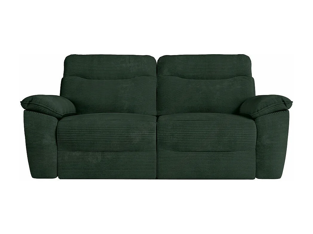 Canapé de relaxation électrique Ross 3 places en velours côtelé - Vert foncé - L200 x P100 x H102cm - Loungitude