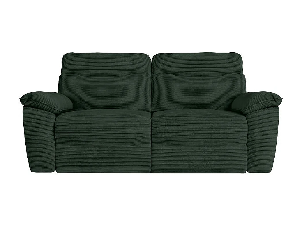 Canapé de relaxation électrique Ross 3 places en velours côtelé - Vert foncé - L200 x P100 x H102cm - Loungitude