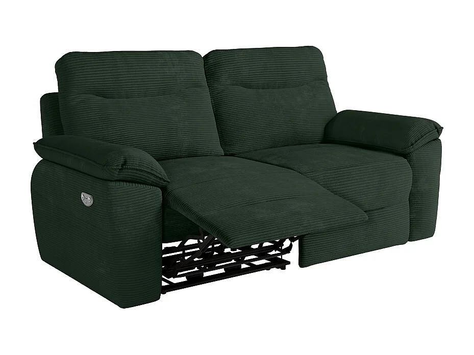 Canapé de relaxation électrique Ross 3 places en velours côtelé - Vert foncé - L200 x P100 x H102cm - Loungitude