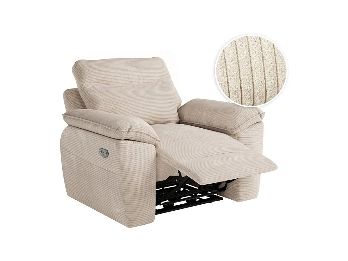 Fauteuil de relaxation électrique Ross en velours côtelé - Beige - L101 x P100 x H102cm - Loungitude
