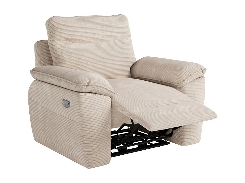 Fauteuil de relaxation électrique Ross en velours côtelé - Beige - L101 x P100 x H102cm - Loungitude