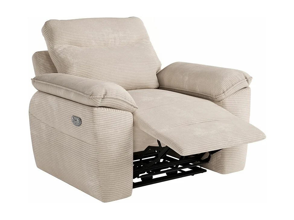 Fauteuil de relaxation électrique Ross en velours côtelé - Beige - L101 x P100 x H102cm - Loungitude