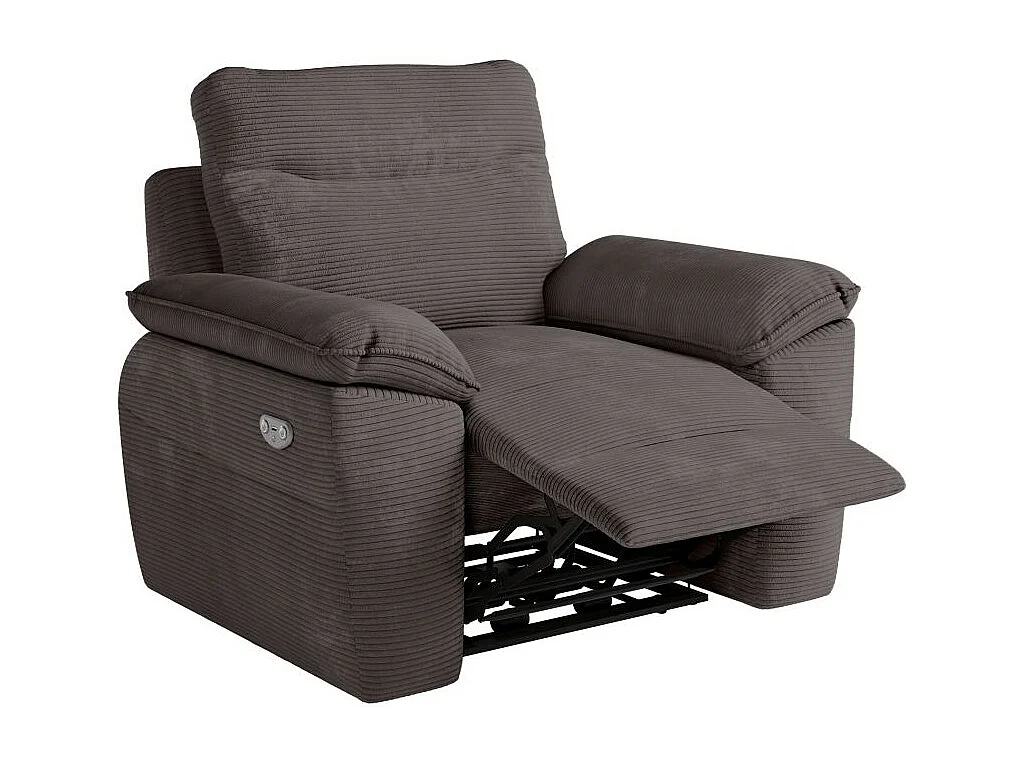 Fauteuil de relaxation électrique Ross en velours côtelé - Gris - L101 x P100 x H102cm - Loungitude