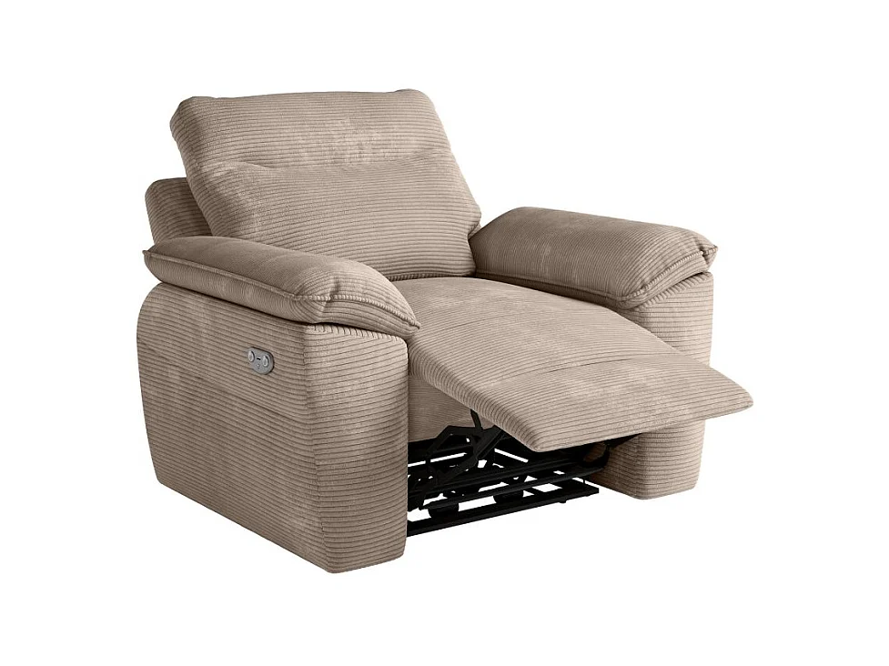 Fauteuil de relaxation électrique Ross en velours côtelé - Taupe - L101 x P100 x H102cm - Loungitude
