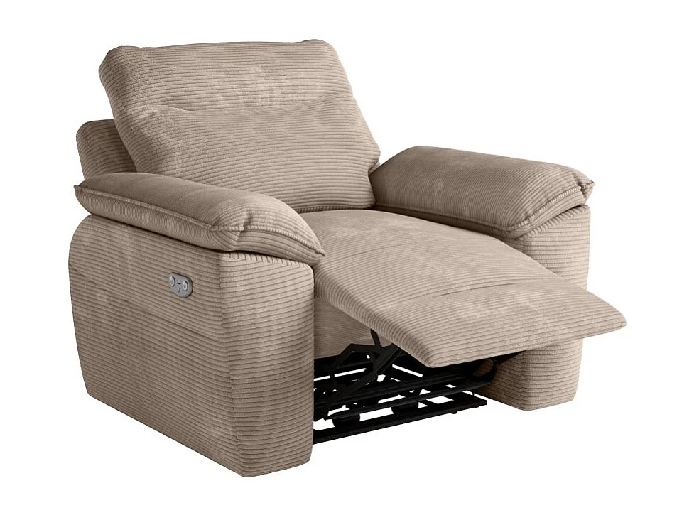 Fauteuil de relaxation électrique Ross en velours côtelé - Taupe - L101 x P100 x H102cm - Loungitude