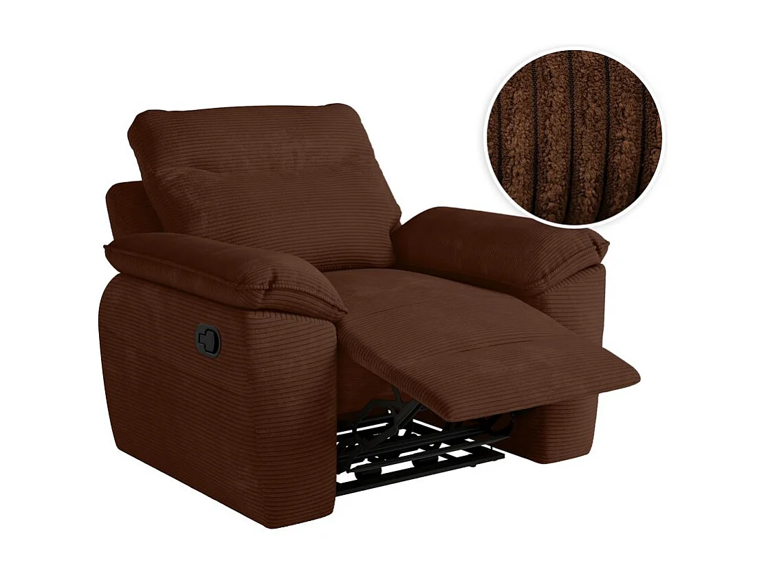 Fauteuil de relaxation manuel Ross en velours côtelé - Marron - L101 x P100 x H102cm - Loungitude