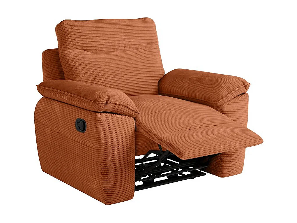 Fauteuil de relaxation manuel Ross en velours côtelé - Terracotta - L101 x P100 x H102cm - Loungitude