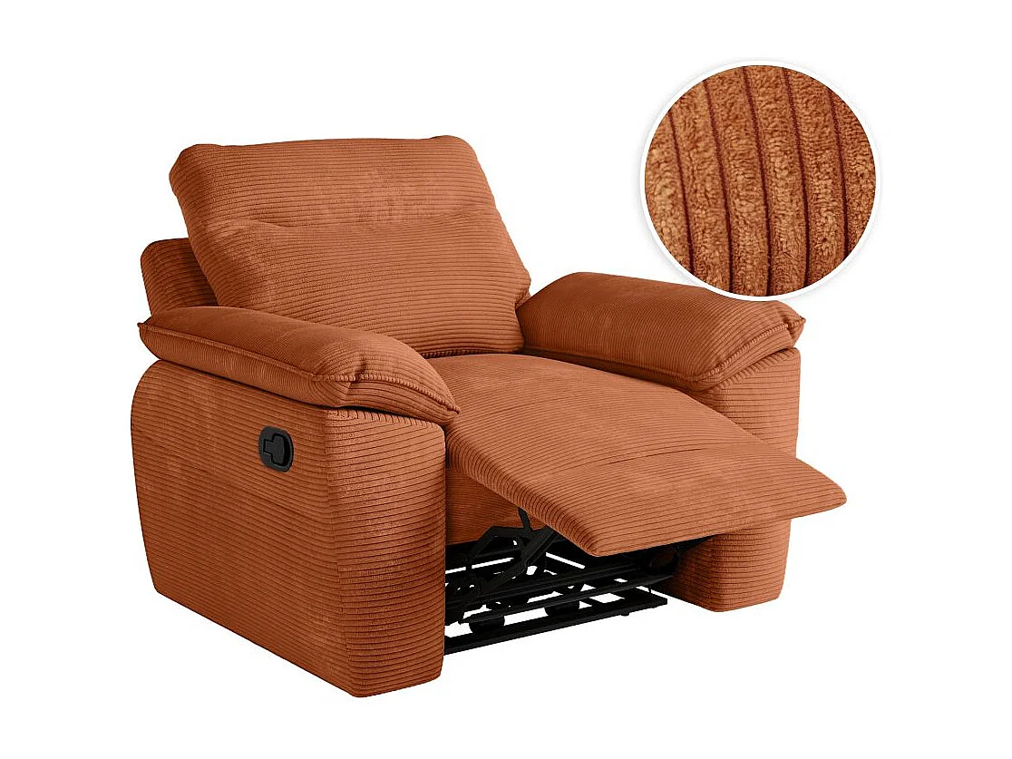 Fauteuil de relaxation manuel Ross en velours côtelé - Terracotta - L101 x P100 x H102cm - Loungitude