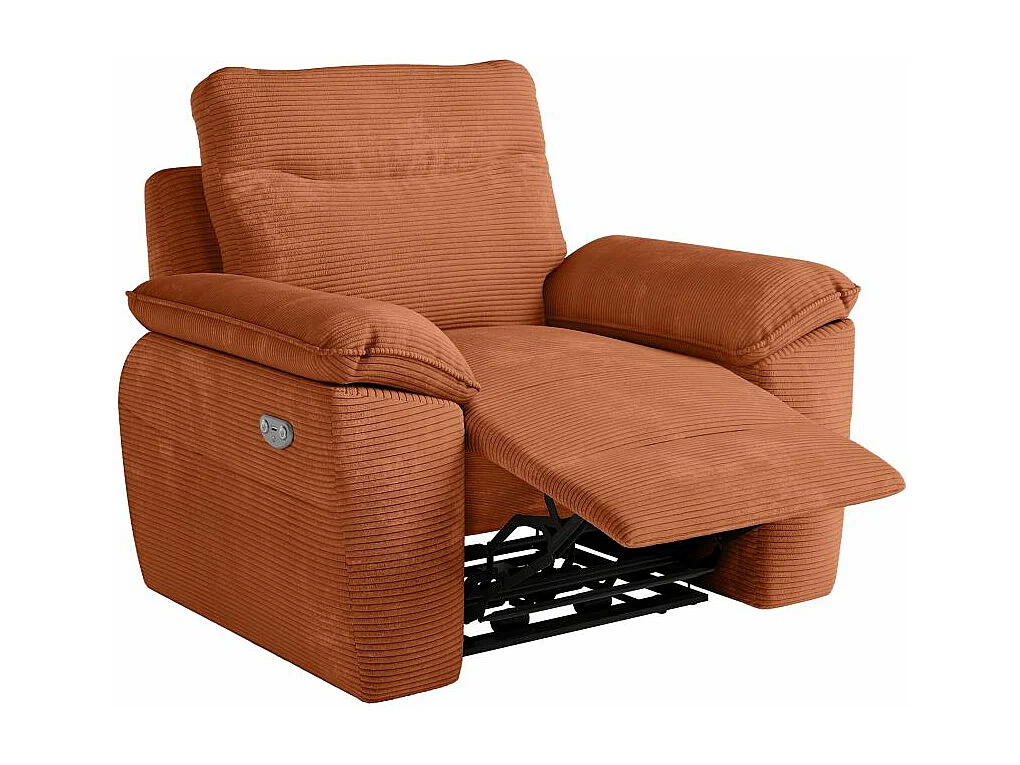 Fauteuil de relaxation électrique Ross en velours côtelé - Terracotta - L101 x P100 x H102cm - Loungitude