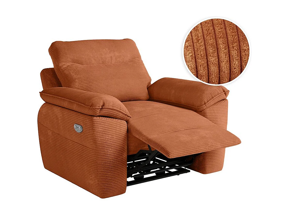 Fauteuil de relaxation électrique Ross en velours côtelé - Terracotta - L101 x P100 x H102cm - Loungitude
