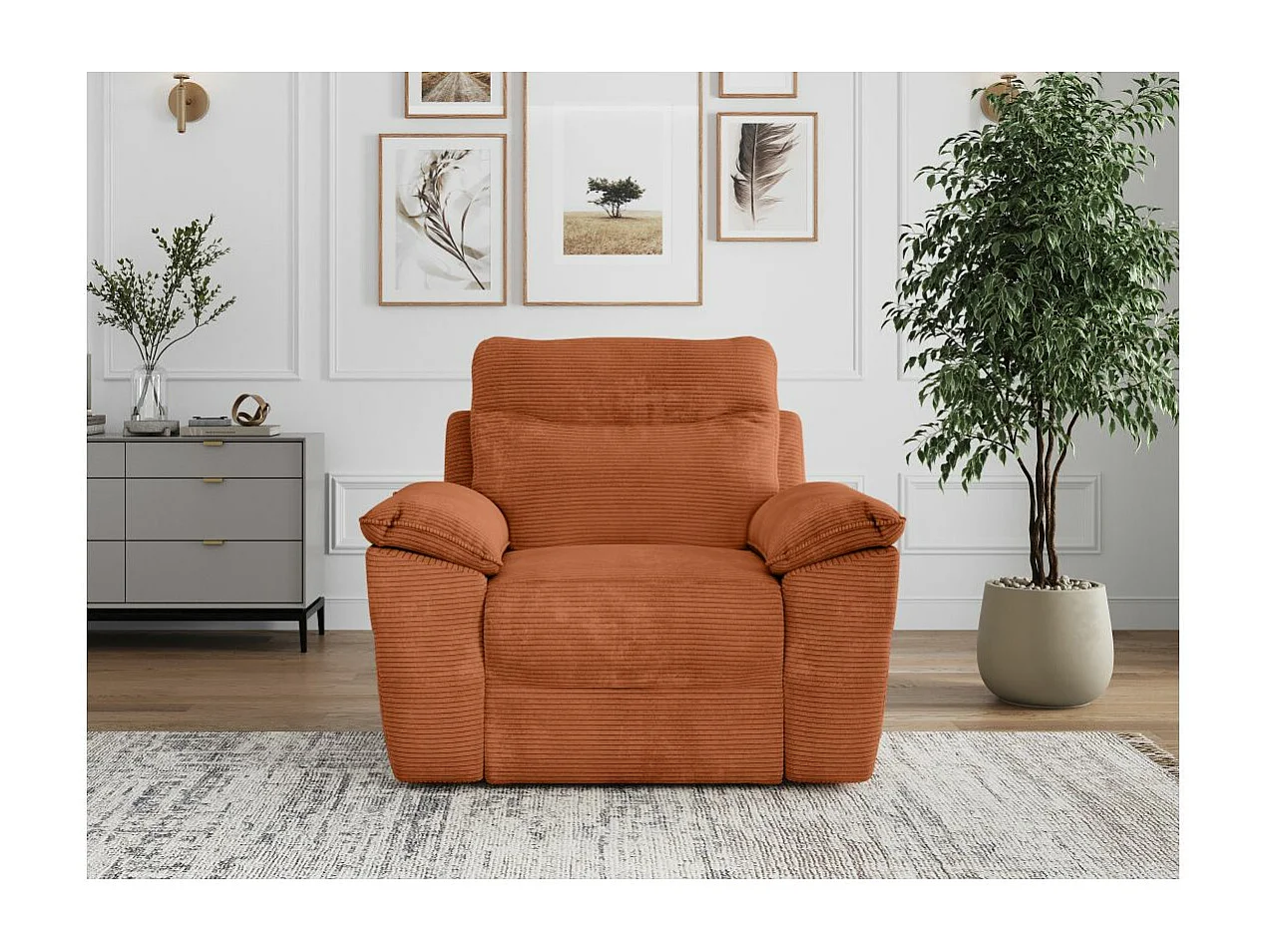 Fauteuil de relaxation électrique Ross en velours côtelé - Terracotta - L101 x P100 x H102cm - Loungitude
