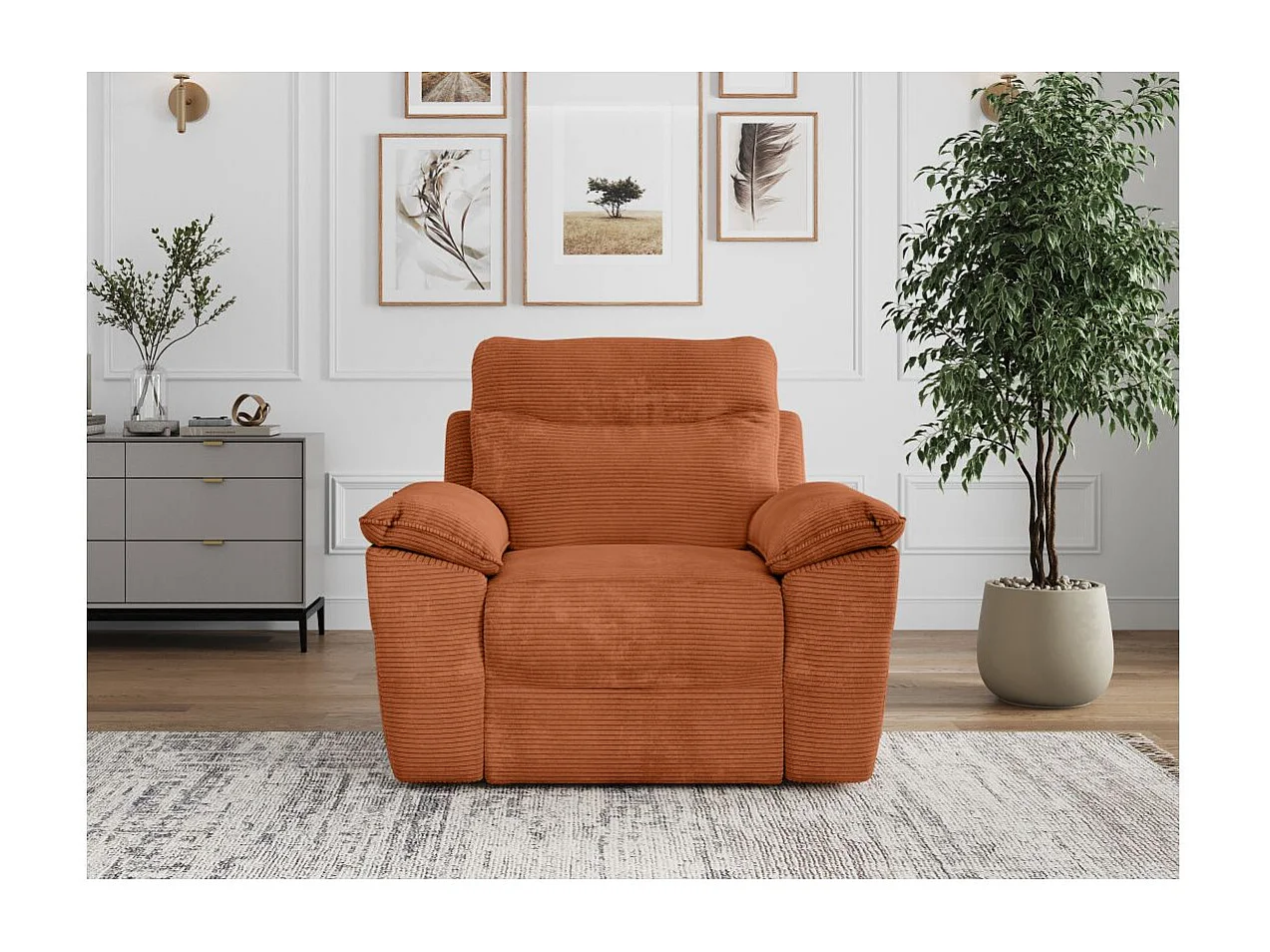 Fauteuil de relaxation électrique Ross en velours côtelé - Terracotta - L101 x P100 x H102cm - Loungitude