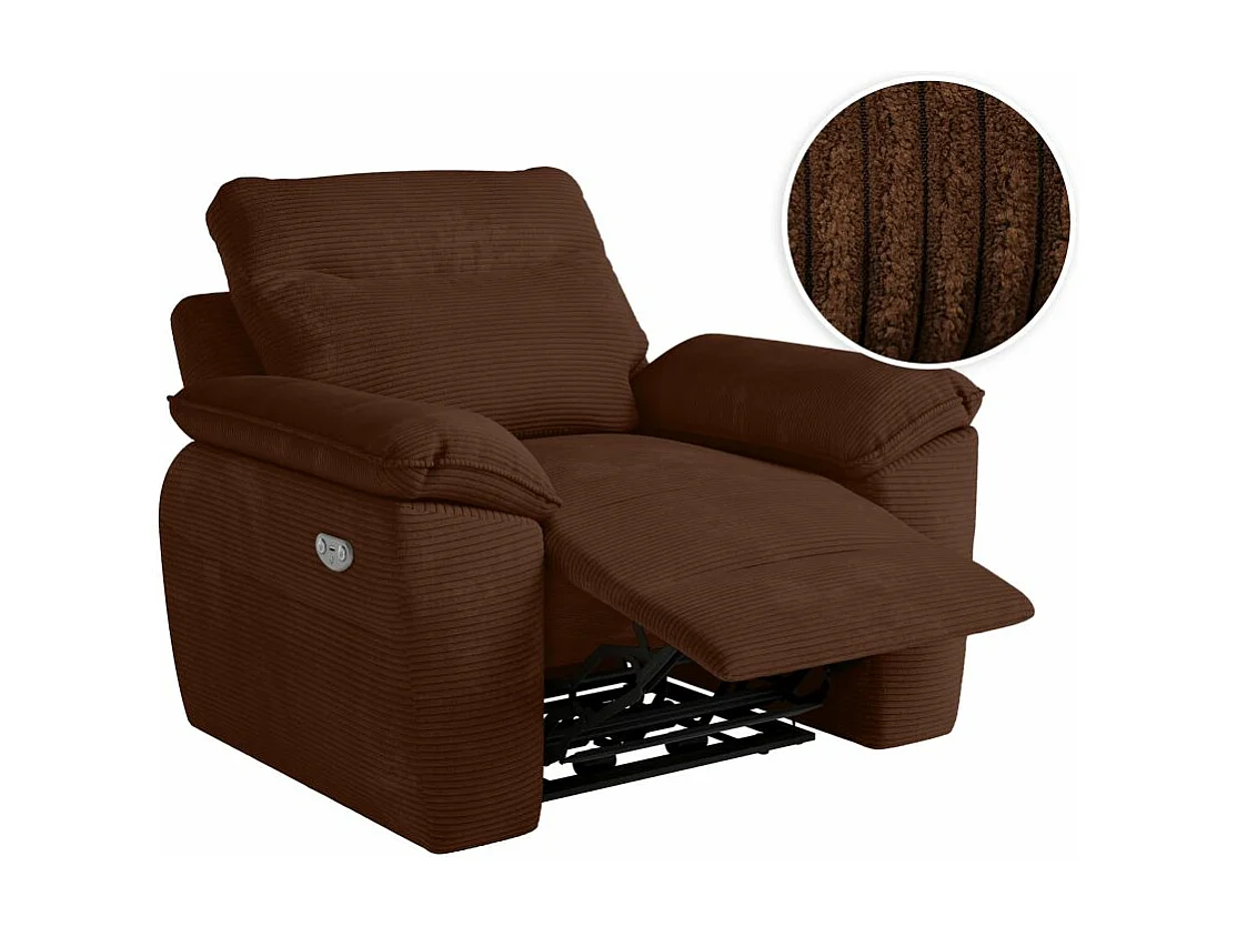Fauteuil de relaxation électrique Ross en velours côtelé - Marron - L101 x P100 x H102cm - Loungitude