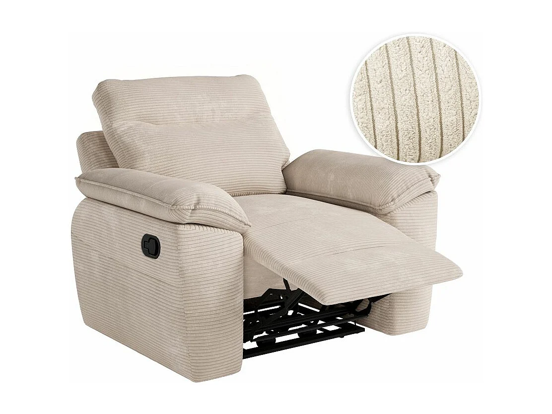 Fauteuil de relaxation manuel Ross en velours côtelé - Beige - L101 x P100 x H102cm - Loungitude