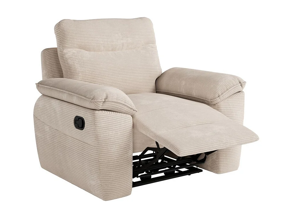 Fauteuil de relaxation manuel Ross en velours côtelé - Beige - L101 x P100 x H102cm - Loungitude