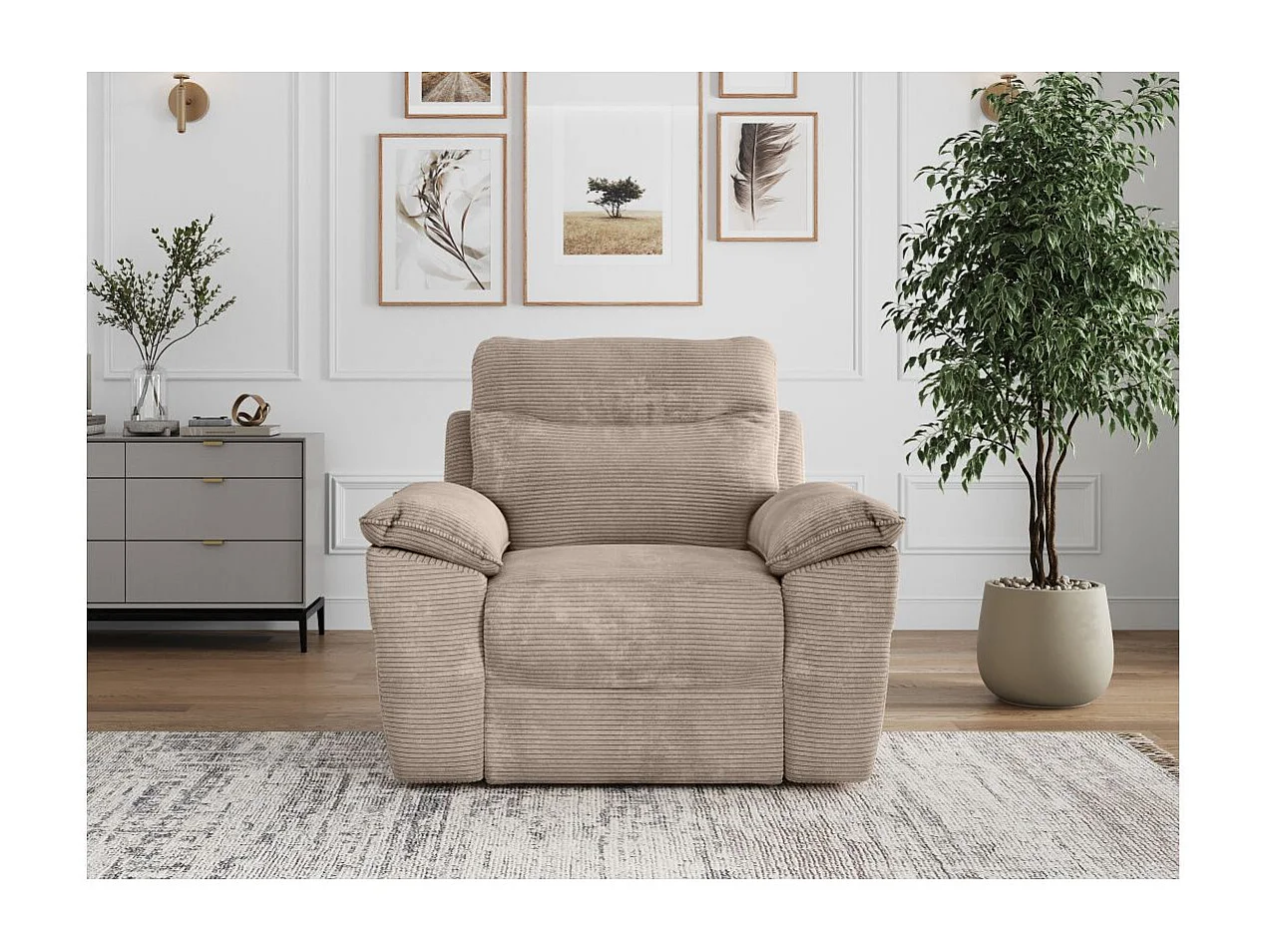 Fauteuil de relaxation manuel Ross en velours côtelé - Taupe - L101 x P100 x H102cm - Loungitude