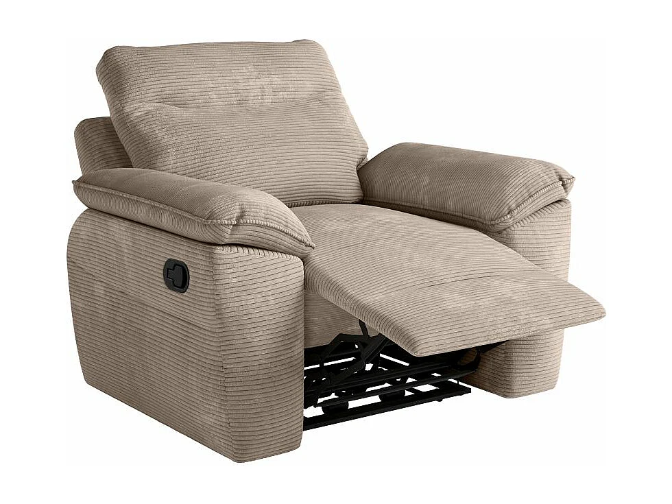 Fauteuil de relaxation manuel Ross en velours côtelé - Taupe - L101 x P100 x H102cm - Loungitude