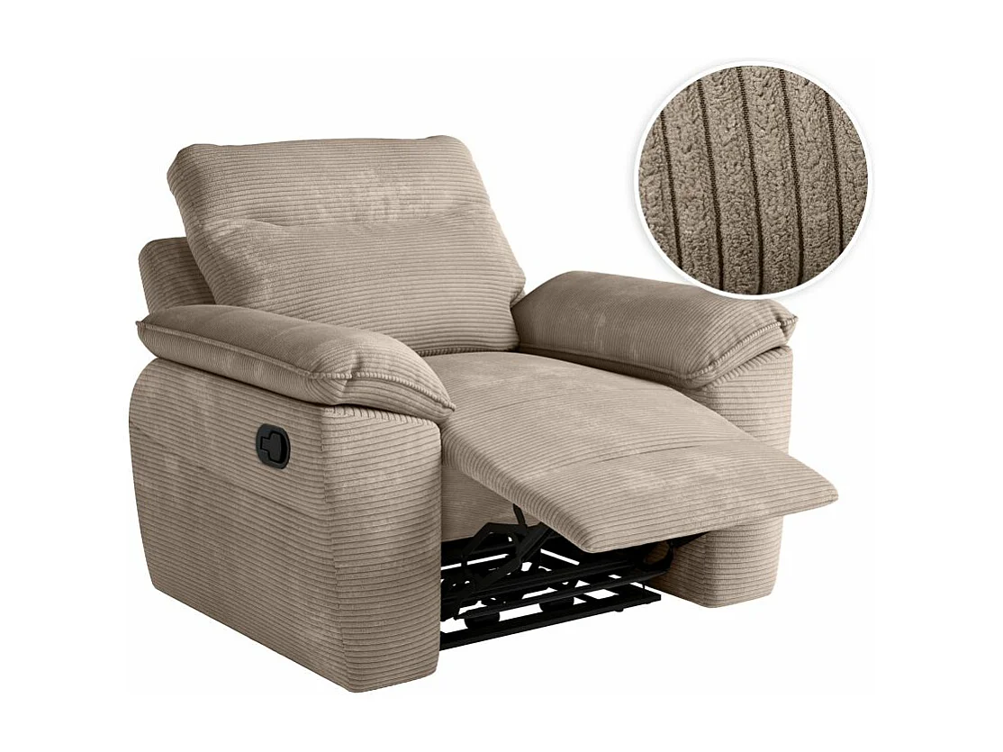 Fauteuil de relaxation manuel Ross en velours côtelé - Taupe - L101 x P100 x H102cm - Loungitude