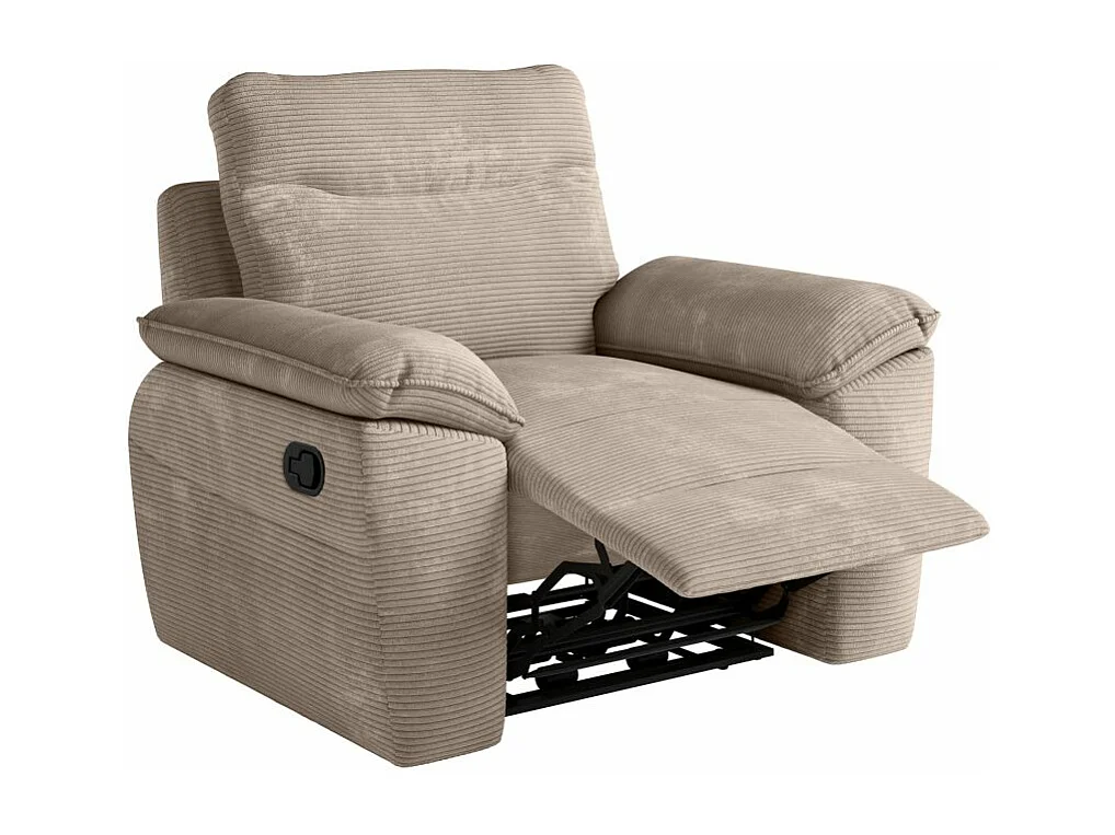 Fauteuil de relaxation manuel Ross en velours côtelé - Taupe - L101 x P100 x H102cm - Loungitude