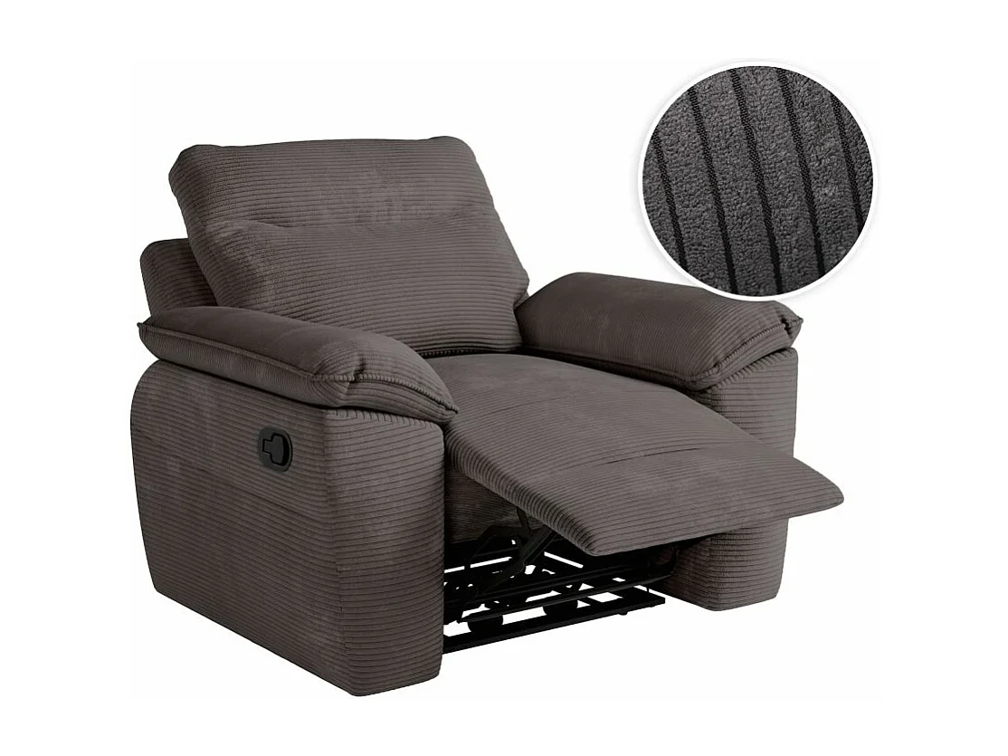 Fauteuil de relaxation manuel Ross en velours côtelé - Gris - L101 x P100 x H102cm - Loungitude