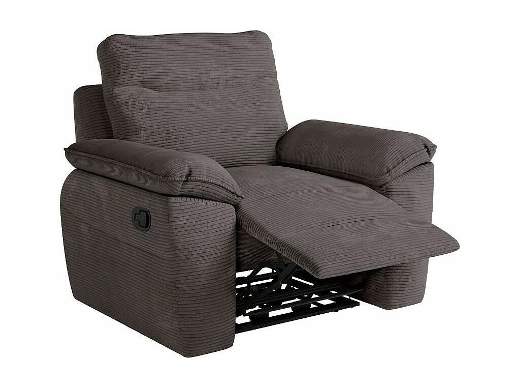 Fauteuil de relaxation manuel Ross en velours côtelé - Gris - L101 x P100 x H102cm - Loungitude