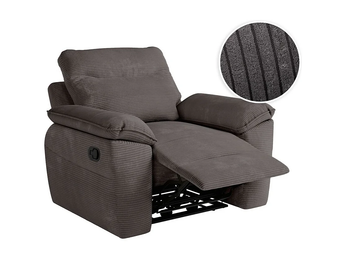 Fauteuil de relaxation manuel Ross en velours côtelé - Gris - L101 x P100 x H102cm - Loungitude