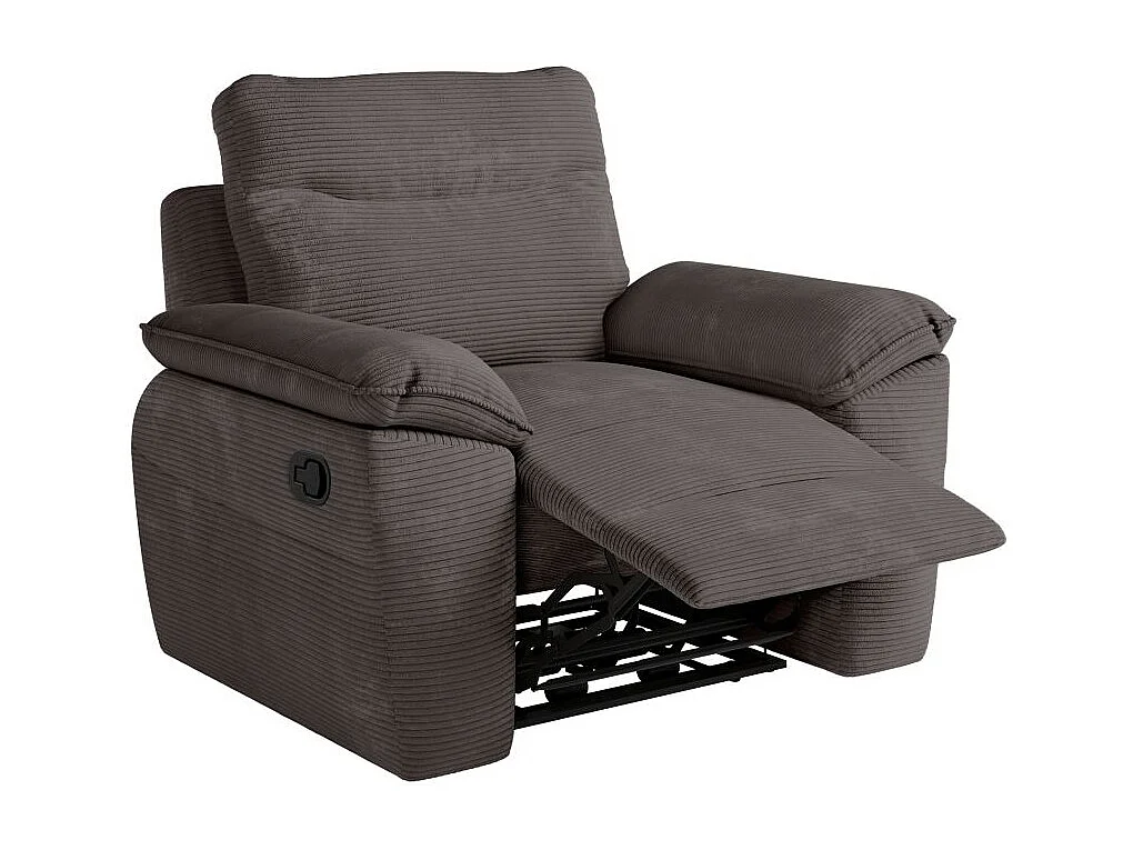 Fauteuil de relaxation manuel Ross en velours côtelé - Gris - L101 x P100 x H102cm - Loungitude