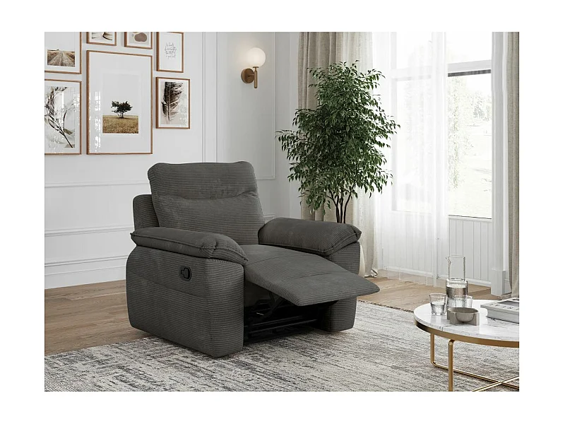 Fauteuil de relaxation manuel Ross en velours côtelé - Gris - L101 x P100 x H102cm - Loungitude