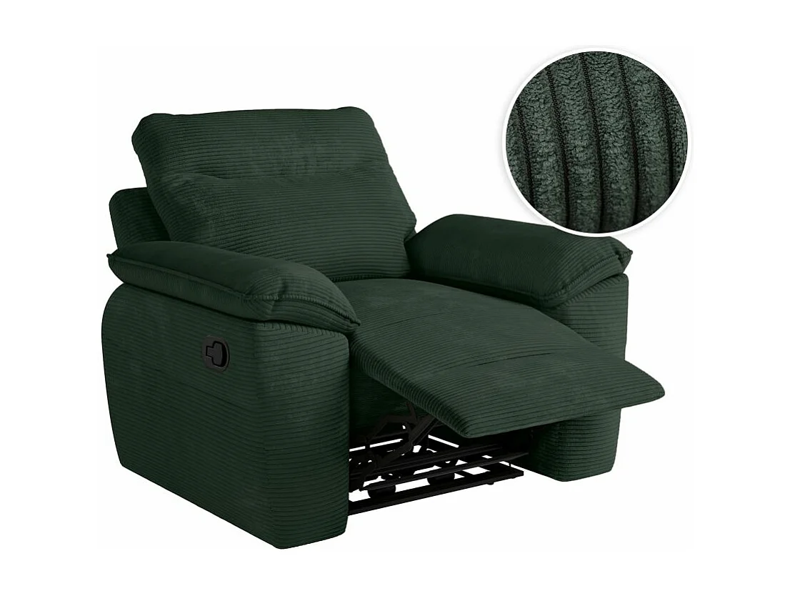 Fauteuil de relaxation manuel Ross en velours côtelé - Vert foncé - L101 x P100 x H102cm - Loungitude