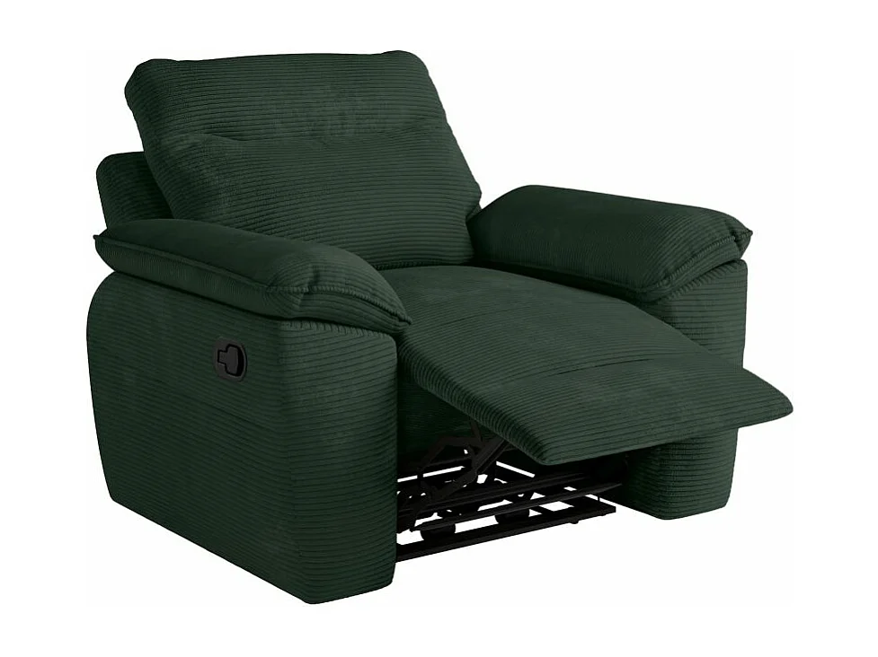 Fauteuil de relaxation manuel Ross en velours côtelé - Vert foncé - L101 x P100 x H102cm - Loungitude