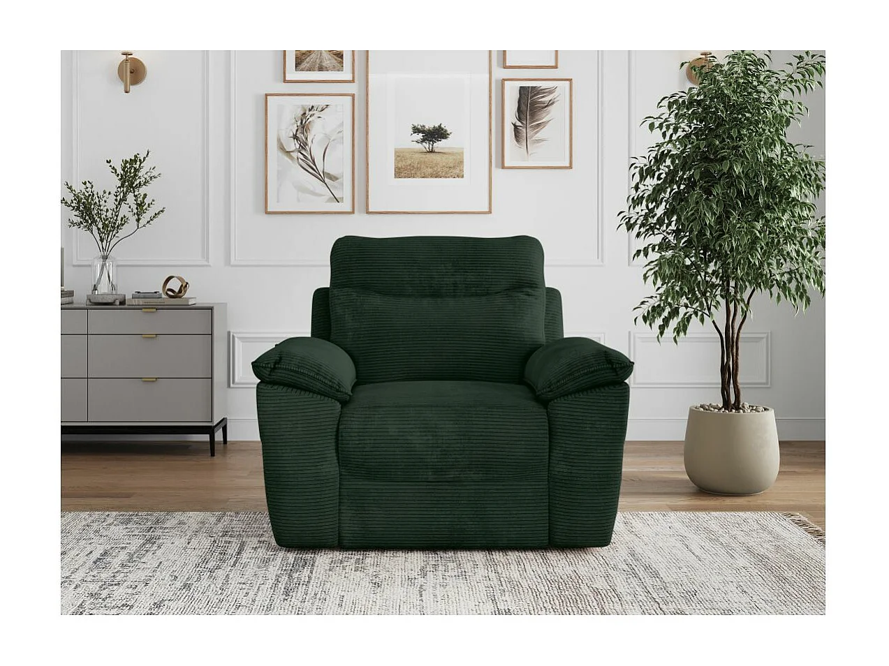 Fauteuil de relaxation manuel Ross en velours côtelé - Vert foncé - L101 x P100 x H102cm - Loungitude