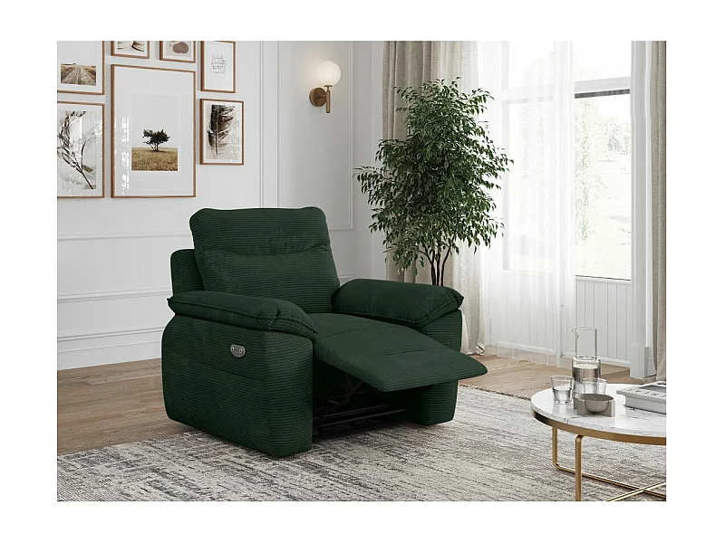 Fauteuil de relaxation électrique Ross en velours côtelé - Vert foncé - L101 x P100 x H102cm - Loungitude