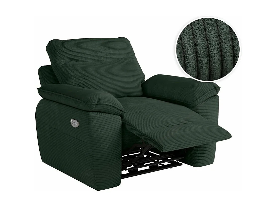Fauteuil de relaxation électrique Ross en velours côtelé - Vert foncé - L101 x P100 x H102cm - Loungitude