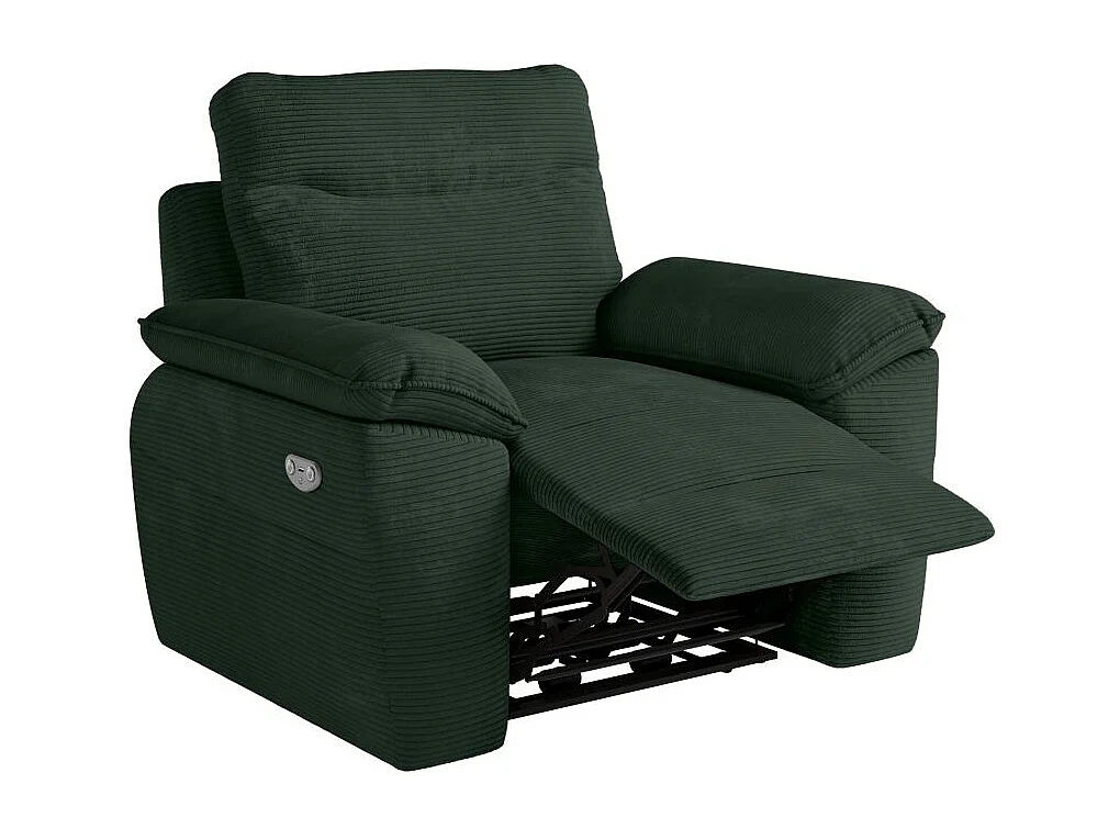 Fauteuil de relaxation électrique Ross en velours côtelé - Vert foncé - L101 x P100 x H102cm - Loungitude