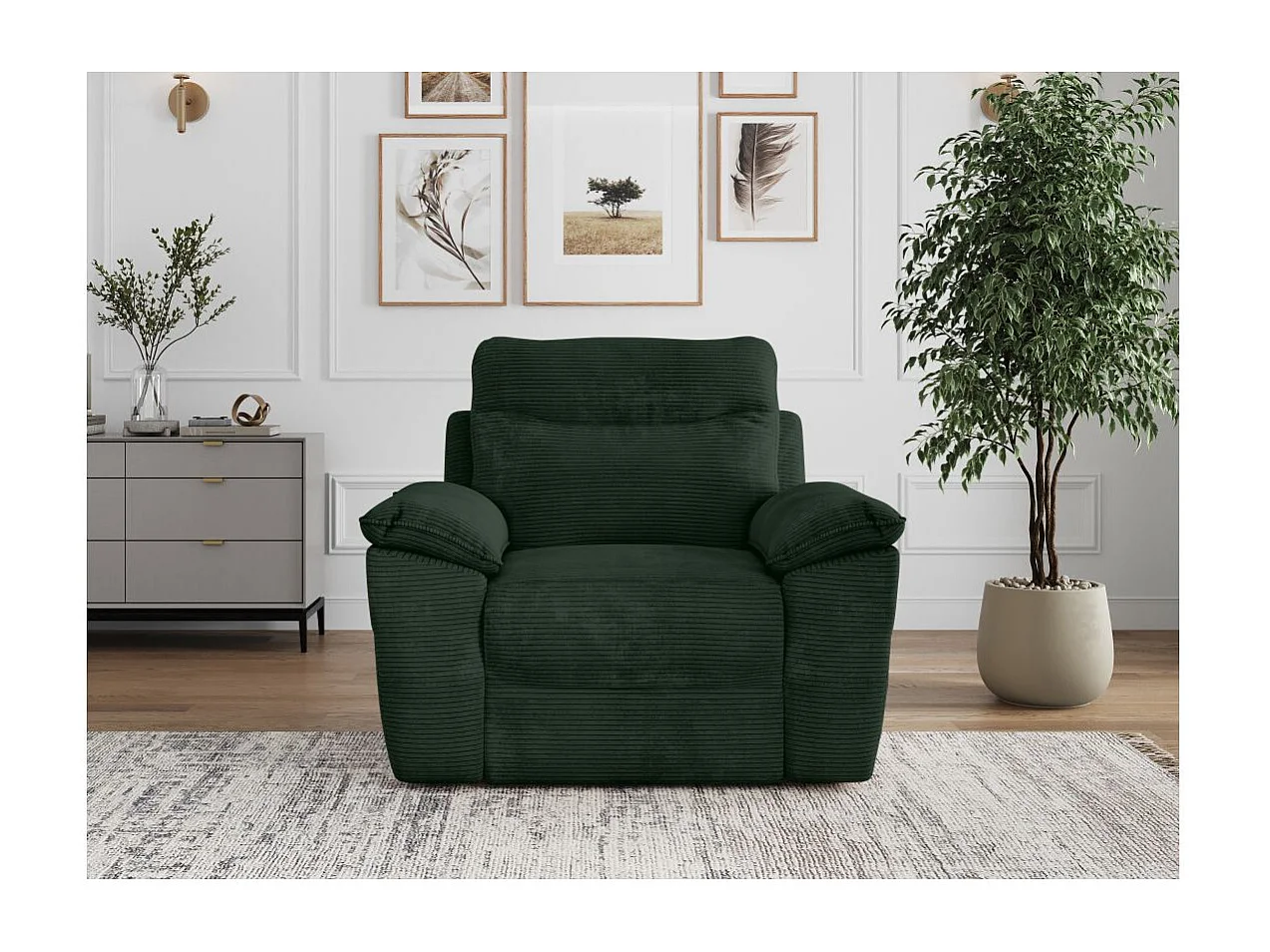 Fauteuil de relaxation électrique Ross en velours côtelé - Vert foncé - L101 x P100 x H102cm - Loungitude
